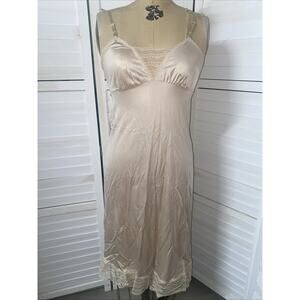 Vintage Henson Kickernick Nylon Nude Lace Slip Dress Nightie Nightgown Size 34